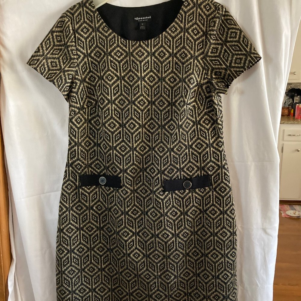 Black/gold  Dress by Connected  - size 12-   stretch - metalllic with black trim